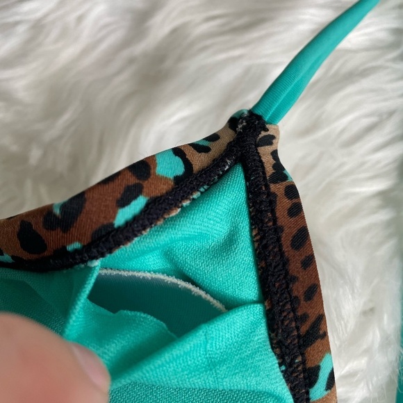 Xhilaration | Large Teal/Brown Leopard Triangle Bikini Top - String with Liners - Picture 4 of 11